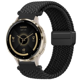 Magnetic Braided Bands for Garmin Venu 3S / Venu 2S / Vivoactive 4S / Vivomove 3S Watch Bands, 18mm Quick Release Soft Stretchy Replacement Strap for Garmin Forerunner 255s/265s Bands Men Women (Black)