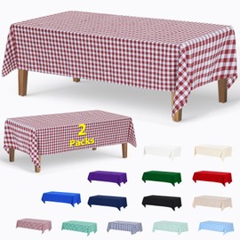ABCCANOPY 2 Pack Rectangle Polyester Tablecloth 60 x 84 Inch Checkered Indoor Outdoor Stain-Resistant Washable Heavy-Duty Fabric Table Cover Elegant Home Decor Wine Red and White Gingham