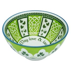 Royal Tara Irish Ceramic Blessing Bowl Shamrock Celtic Knotwork Kitchenware Serving Soups Stews Salads Bone China Mixing Bowl for Kitchen (Ceramic, Green-May love & laughter 4.3'')