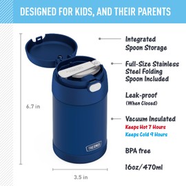 THERMOS FUNTAINER 16 Ounce Stainless Steel Vacuum Insulated Food Jar with Spoon, Navy