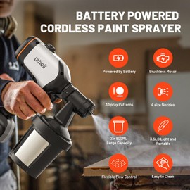 Litheli Cordless Paint Sprayer with Battery of 4.0Ah, HVLP Paint Sprayer Gun with Brushless Motor and 2 x 800ml Containers, Electric 800W Paint Sprayers with 4 Copper Nozzles for House and Furniture