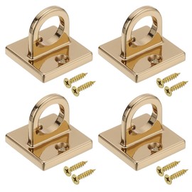 PATIKIL Pad Eye Plate U Hooks, 4 Pack Metal Ceiling Hook Wall Mount Loop with Screws Hardware Ring Hooks for Hanging Ropes in Queue Barrier, Matte Golden