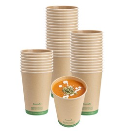 Restaurantware Paper Soup Containers 25 Pack Of 32 oz Disposable Kraft To Go Hot Soup Serving Bowls Sustainable Leakproof Stackable Food Storage Cups For Ice Creams, Noodles, Pasta And Desserts