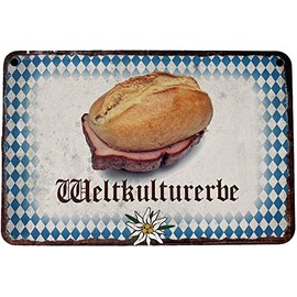 Deko7 Tin Sign 18 x 12 cm Germany Bavaria World Cultural Heritage Liver Cheese Semmel