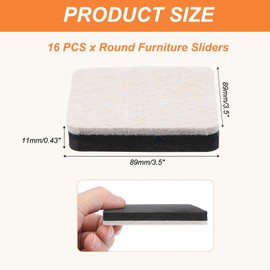 PATIKIL 3.5 Inch Felt Furniture Sliders, 16 Pcs Square Furniture Movers Slider Reusable Moving Pads Floor Protectors for Cabinet Table Carpet Sofa Couch, Beige