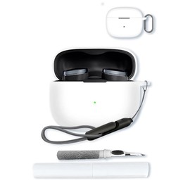 Case for Bowers & Wilkins Pi8 Wireless Earbuds,Soft Protective,Shockproof, BOVUGAC Silicone Case Cover with Keychain & Cleaning Kit & Lanyard-White