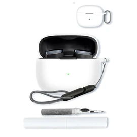 Case for Bowers & Wilkins Pi8 Wireless Earbuds,Soft Protective,Shockproof, BOVUGAC Silicone Case Cover with Keychain & Cleaning Kit & Lanyard-White