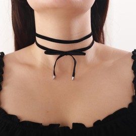 Jumwrit Black Velvet Choker Necklace Gothic Layered Suede Bow Collar Necklace Shiny Rhinestone Long Chain Sun Pendant Necklace for Women (Style 1)