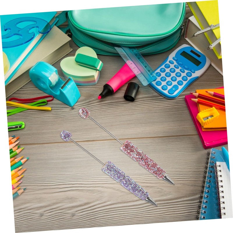 FRCOLOR 2pcs Beadable Ballpoint Pens Sparkling Rhinestones Ink Bead Pen