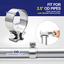 SKYMIRO 2.5 Inch Exhaust Clamp, 2 1/2 Narrow Band Muffler Clamps Stainless Steel 304 for 2.5" OD Exhaust Pipe, Muffler, Elbow, Exhaust Tubing Connection, Catalytic Converters (2PCS)
