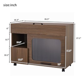 Merax 35.5'' Walnut Sideboard for Cat Lover, 2 in 1 Multi-use Cat Litter Box Enclosure, Mid-Century Modern Side Table Buffet Cabinet with Storage