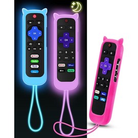 3Pcs Cover for Roku Remote with Cat Ears Design, Silicone Skin Case Compatible with Hisense/TCL Roku TV, Steaming Stick/Express, Universal Replacement Controller. Glow in The Dark Green/Blue/Purple - Color: Glow Blue&Glow Purple&Not Glow Rose Red