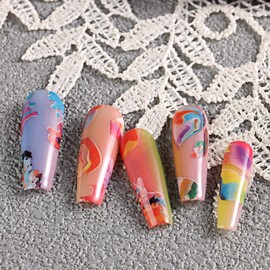 TBRZTR Wave Nail Stickers Colorful Ripple Water Transfer Nail Decals Holographic Art Sticker Decal Sea Wave Nail Art Design for Women DIY Supplies Manicure Decoration Nail Art Decal, Blue,red