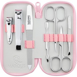 Solingen Manicure Set – Comparison Winner – Genuine Leather Case Handy and Soft – 7 Piece Complete Set for Men and Women marQus Made of Shiny Nickel-Plated Polished Steel