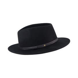 Christian Siriano New York Fedora Hat, Wool Felt Wide Brim Panama Fashion Hat with Faux Pebble Leather Belt Band, Black, One Size, Black, One Size