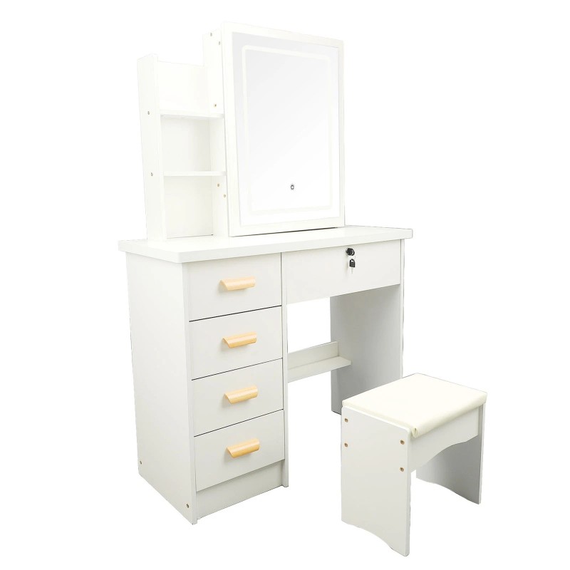 Dressing Table Vanity Table Elegant Lighted Mirror With Drawers Shelves