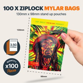 Rasta - 100 x Cali Packs 3.5g bag, Aluminium Foil lined Mylar bags 3.5g, Ziplock Smell proof bag, Baggies 3.5g, Stand up pouches (9.8cm x 13cm) 3.5 packs