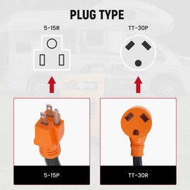 maXpeedingrods RV Power Adapter Cord 15Amp to 30Amp, NEMA 5-15P to TT-30R Heavy Duty 10 AWG Wire with ETL Certification for RV Camper Caravan Trailer