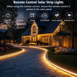 CCILAND CCILAND Solar Strip Lights Outdoor, 33Ft 640 LED Waterproof Strip Lights with Remote Timer Dimmable Outside Strip Light for Garden Yard Party Decor (Warm White)