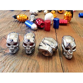 Kustom Kapz Four Pack Chrome Skull Tire Valve Cap Automobile Motorcycle ATV Compatible with Harley Truck Hotrod Cycle Trailer rv