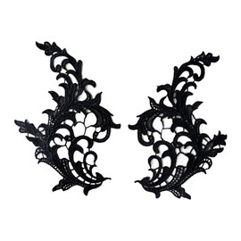 Colaxi 1 Pair Lace Appliques, Floral Embroidery Patches, Fine Sew on Flower Embroidery Appliques, Lace Trims for Clothes, Dress, Black