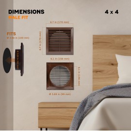 ECOPRO VENT Brown 4" Inch Ventilation Grille - Inside/Outside use - (Flange 3.9"Ø/Cover 6.7"x6.7") - Air Vent Louver - Exhaust Hood - Available 3 Sizes / 4 Colors, Brown