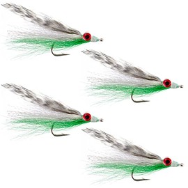 The Fly Fishing Place Clousers Clouceiver Deep Minnow Grizzly Green - Streamer Fly Fishing Flies - 4 Saltwater and Bass Flies - Hook Size 1/0