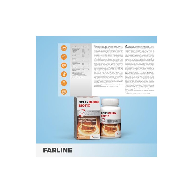 BellyBurn Biotic Capsules with 200 Billion Lactic Acid Bacteria, Bacterial