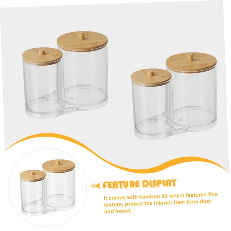 VILLFUL Cotton Swab Holder Bamboo Lids Acrylic Round Swab Holder