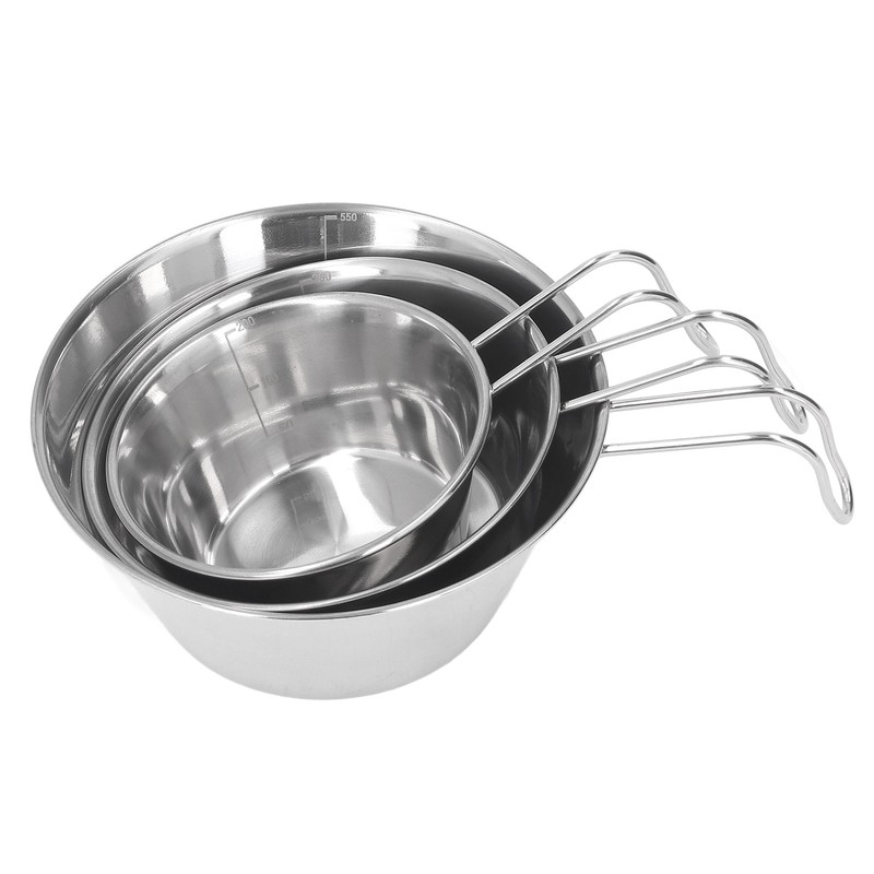 3 PCS Stainless Steel Camping Bowl Set Portable BBQ Folding