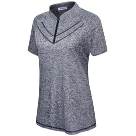 Vldnery Workout Top for Women's Athletic Moisture Wicking Zip Stand Collar Shirt (M)