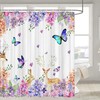 Jipusai Spring Lavender Flowers and Butterfly Shower Curtain Sets for