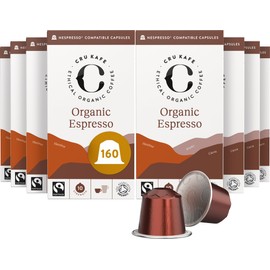 Cru Kafe Organic Arabica & Robusta Espresso Single-Serve Coffee Pods (160 Pods) Compatible with Nespresso Original Line