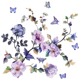 DRWSSR Romantic Watercolor Floral Wall Decal Purple Bouquet Wall Sticker DIY Removable Peel and Stick Flower Wall Art Mural for Living Room Bedroom Bedside Entrance Study