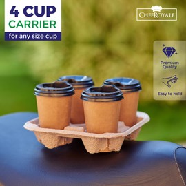 Chef Royale 4 cups holder tray for Tea - Hot & Cold Drinks carry around fold away Biodegradable Disposable cup carrier (PACK OF 20) - Cardboard Tray - (20)