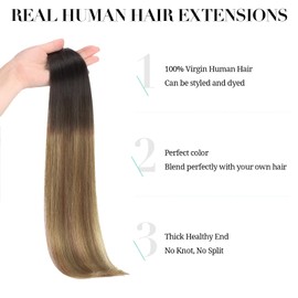 DOORES Tape-In Real Hair Extensions, Dark Brown to Chestnut Brown and Dirty Blonde Highlights, 55 cm (22 Inches), 50 g, 20 Pieces, Remy Hair Tape, Straight Hair