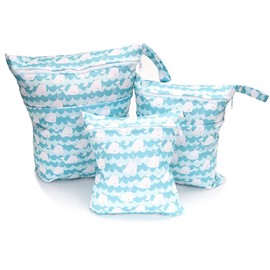 Morwealth 3-piece nappy bag, reusable beach pool gym bag, travel bags with zip pocket and press stud handle, blue, Wetbag