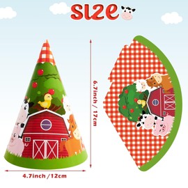 WERNNSAI Pack of 12 Farm Birthday Party Hats - Pack of 12 Party Hats for Kids Birthday Party Supplies Party Decorations with Farm Animals Headbands Colourful Party Hats Paper