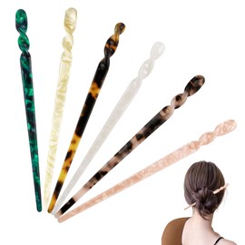 6 Pack Hair Stick Hair Pins Tortoiseshell Hairpins with Chopsticks Leopard Print Retro Hairpin Disc Vintage Long Chinese Hairpin for Women