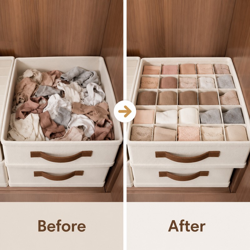 Closet Storage Box with Dividers for Underwear and Socks -