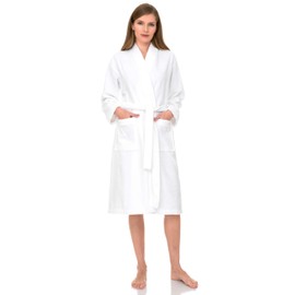 TowelSelections Women’s Kimono Robe, 100% Cotton Terry Cloth Bathrobe, Spa Bath Robes for Women Medium/Large White