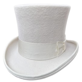 White Wool Felt Men Top Hat Wedding Mad Hatter 7" Tall Topper Hats (L = 59cm (7 3/8))