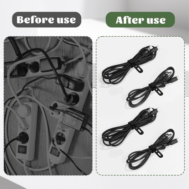 10 Stück Kabelbinder | Schwarze Silikon-Kabelbinder | Kabel-Organizer | Wiederverwendbare