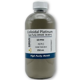 Sirius Metals True Colloidal Platinum – 10 ppm - 99.99+% Purity - 250 mL (8.45 Fl Oz) in Clear Glass Bottle - Made in USA
