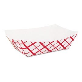 2lb Disposable Red and White Plaid Food Trays- Pack of 250ct with Bonus Chevron Wooden Cutlery Pack of 36
