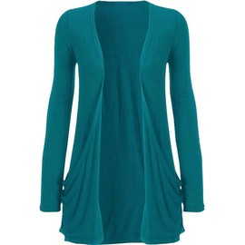 Women's Pocket Cardigan - Long Sleeve - Open Front - Waterfall Mid-Length - Ladies Casual Top - UK Plus Size (UK, Numeric, 8, 26, Regular, Regular, XXL (20-22), Teal)