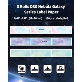 Phomemo Phomemo D30 D35 Q31 Q32 Q30S Q30 Label Maker Tape, Black on Colorful Starry Sky Patterns Sticker Thermal Label Paper, Self-Adhesive Label Tape, 0.47" 12 x 40 mm (0.47 x 1.57 Inch) 3-Rolls