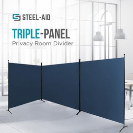 Steel-AID Triple-Panel Privacy Room Divider – Folding Partition Privacy Screen for Office, Classroom, Dorm Room, Kids Room, Studio, Conference - 216" x 72" - Easy to Assemble, Freestanding & Foldable