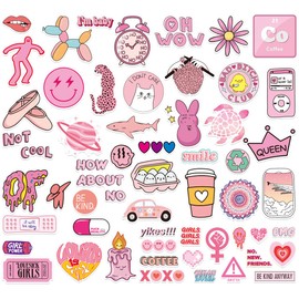 Dwenarry Pink Stickers Pack, Luggage Stickers for Suitcases,Aesthetic Sticker Water Bottle,Vinyl Waterproof Decal for Laptop,Bumper,Water Bottles,Computer,Phone,Car Decals 55 PCS