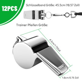 QUACOWW Pack of 12 Stainless Steel Whistles Whistle for Trainers with Removable Buckle Lanyard (Black)